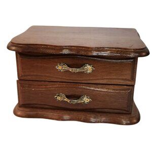 Powell Wooden Jewelry Box Vintage Two-Drawer Organizer With Mirror For Rings & A